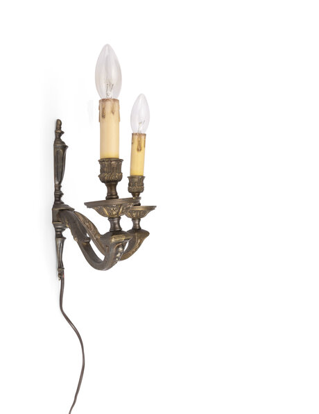 Rural wall lamp, 2 brown brass candles