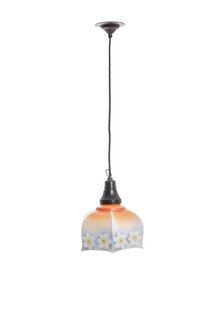 Klassieke Hanglamp, Opaalglas met Bloemen, Jaren 30