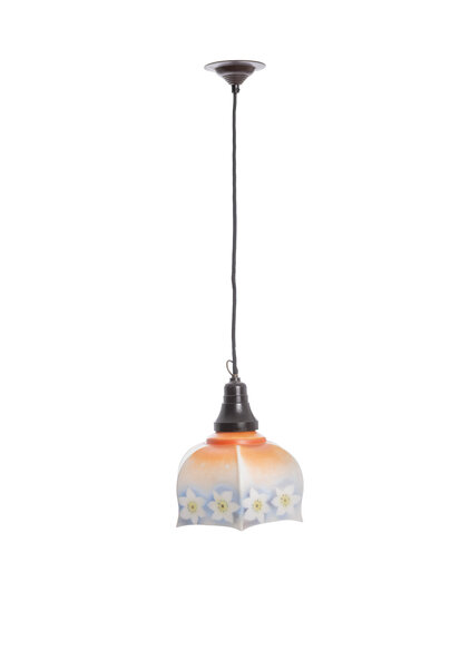 Klassieke Hanglamp, Opaalglas met Bloemen, Jaren 30