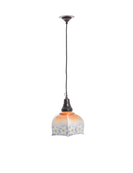 Classic hanging lamp, orange-blue with floral edge