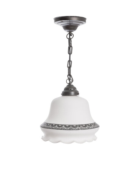 Rural hanging lamp, white lampshade with scalloped edge