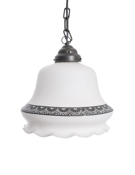 Rural hanging lamp, white lampshade with scalloped edge