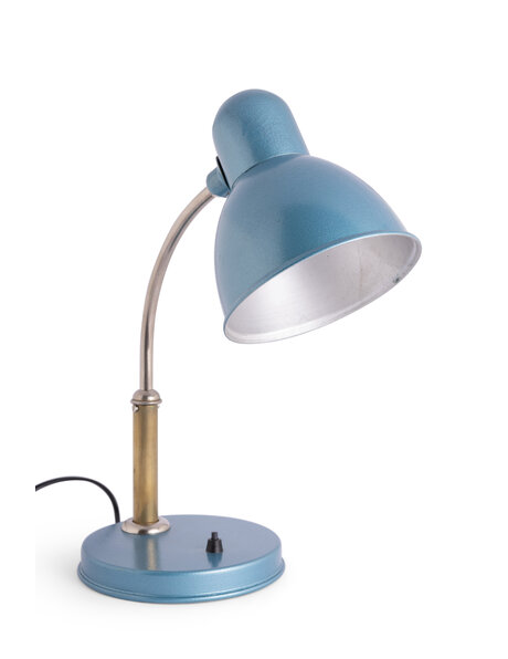 Oude bureaulamp, metalic blauw, ca. 1950