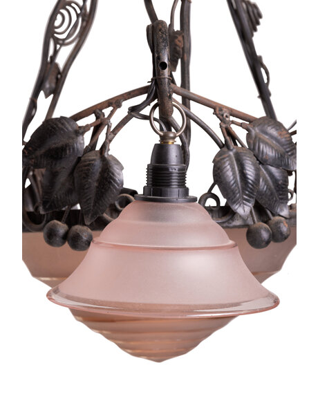 1930s hanging lamp, light pink glass