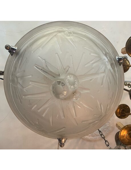 hanging lamp, signed, frosted pressed glass