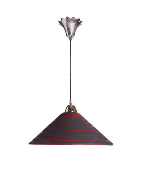 Zwarte glazen hanglamp met rode spiraal
