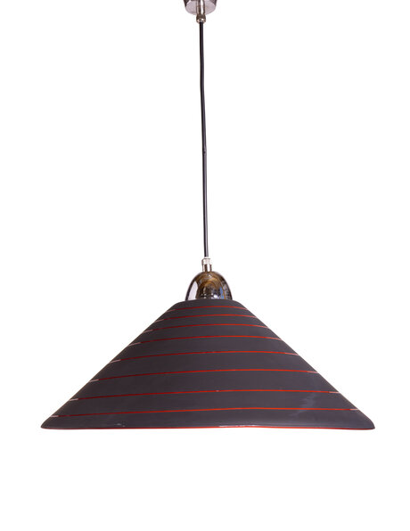 Zwarte glazen hanglamp met rode spiraal