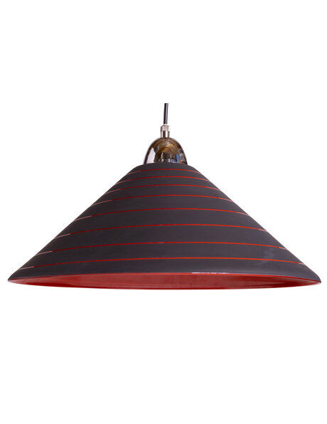 Black glass hanging lamp with red spiral
