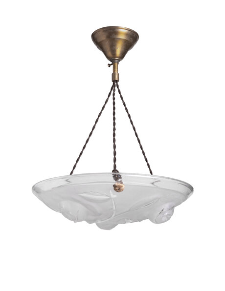 Art Deco hanging lamp, pressed glass with roses