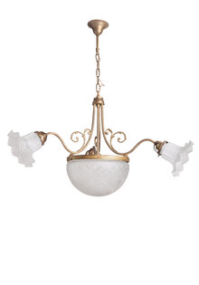 Klassieke Hanglamp, Schaal met 3 Kapjes, Jaren 30