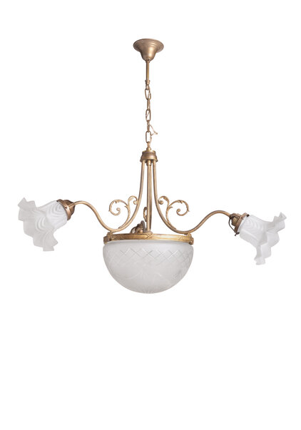 Klassieke Hanglamp, Schaal met 3 Kapjes, Jaren 30