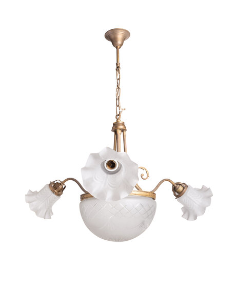 Brass hanging lamp with cut glass shade