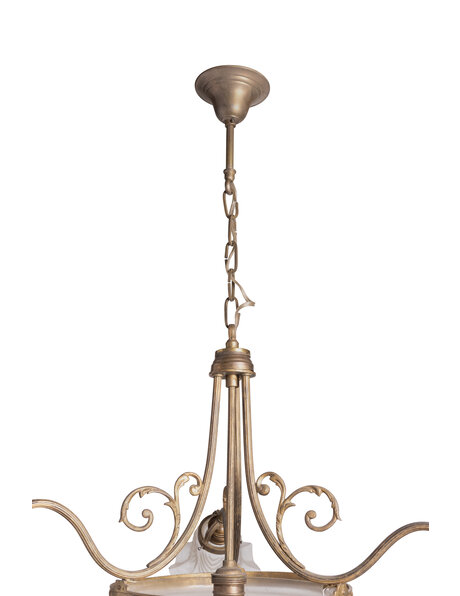 Brass hanging lamp with cut glass shade