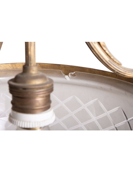 Brass hanging lamp with cut glass shade
