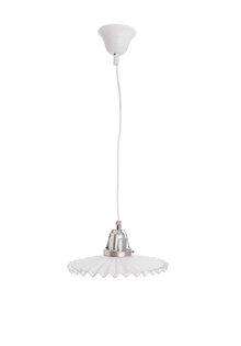 Small White Glass Hanging Lamp, Serrated, 1930s