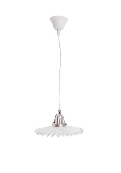Kleine Wit Glazen Hanglamp, Gekarteld, Jaren 30