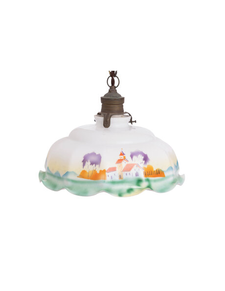 Opal glass lampshade, mountain landscape