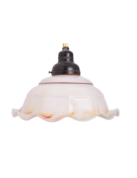 White hanging lamp, orange-red streaks on white glass