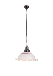 Glass Hanging Lamp, White Opal, Orange-Red Spots, 1930s