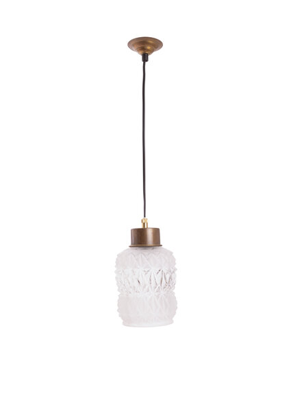 Vintage Hanglampje, Mat-Helder Glas, Jaren 50