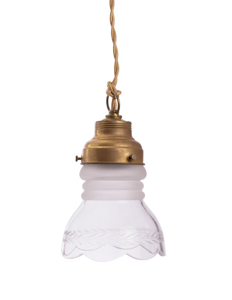 Glass hanging lamp, olives in glass