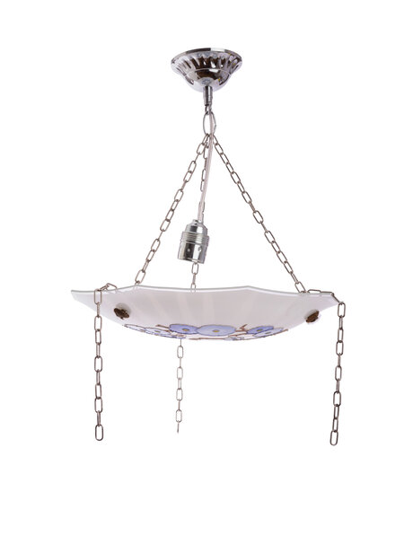 Glazen hanglamp, blauwe bloemen