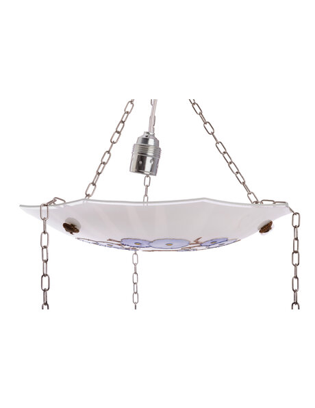 Glazen hanglamp, blauwe bloemen