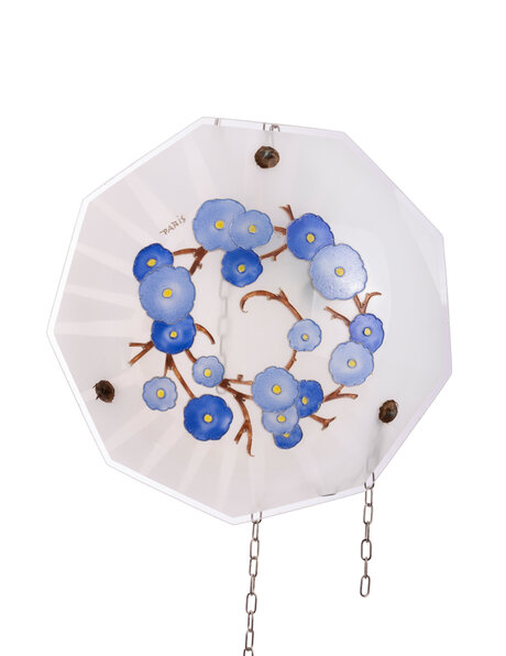 Glazen hanglamp, blauwe bloemen