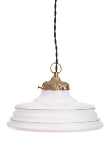 Opal Glass Pendant Lamp with Green Rim, 1930s