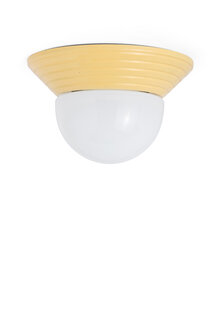 Ceiling Lamp Vintage, Yellow Fixture, White Glass