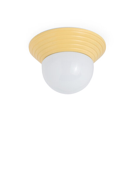 Vintage ceiling lamp, white glass, yellow edge