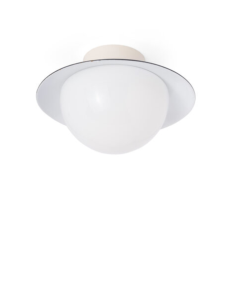 Witte plafonniere, industrie, glas met emaille
