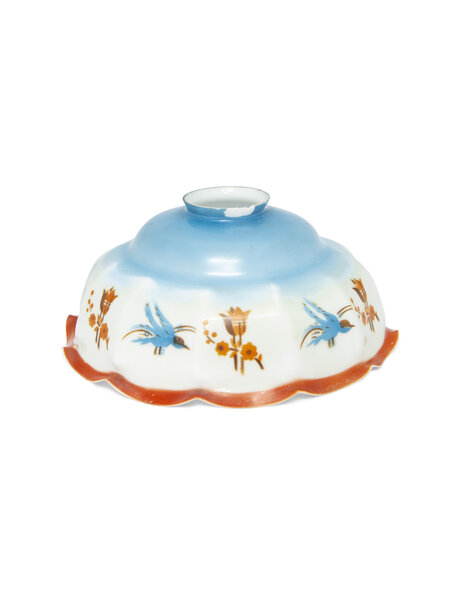 Opal glass lampshade, birds and flowers