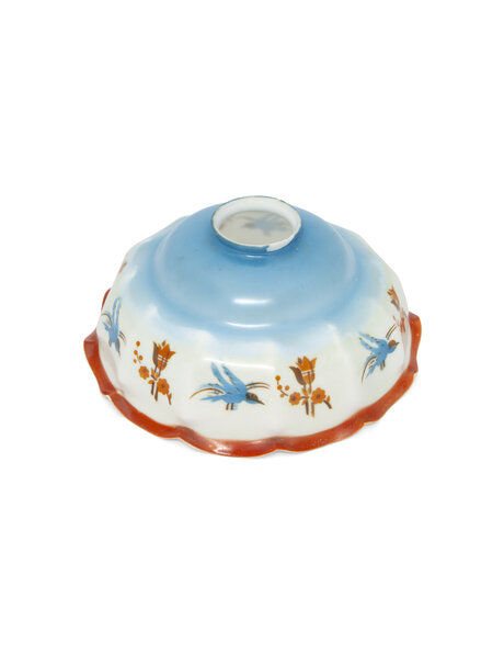 Opal glass lampshade, birds and flowers