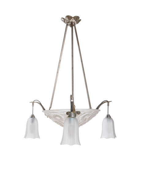 Art Deco hanglamp aan vierkanten buizen