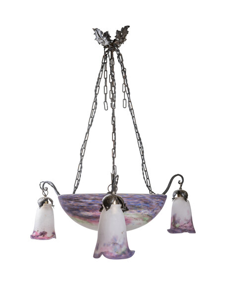 French hanging lamp, signed