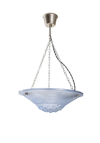 Antiek Glazen Hanglamp, Blauwe Schaal