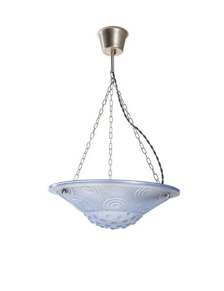 Blue glass hanging lamp, Art Deco