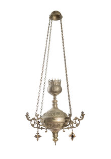 Brass hanging lamp, God lamp, 1940s