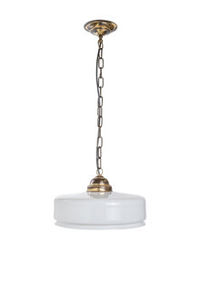 White Glass Hanging Lamp on Chain, 1940s