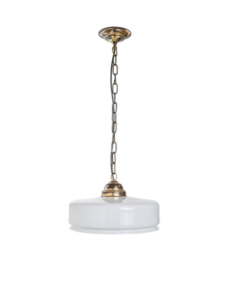 Glass shade on chain, white, vintage