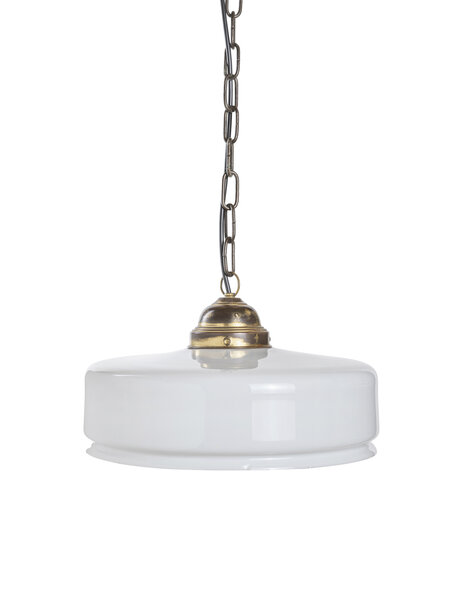 Glass shade on chain, white, vintage