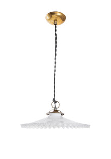 Old Hanging Lamp, White Glass Cobbler Shade with Ruffle