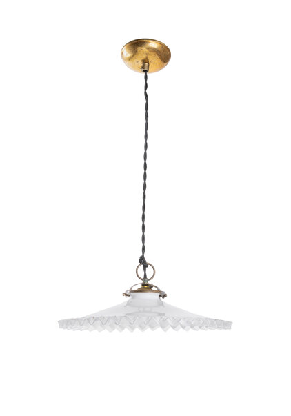 Old Hanging Lamp, White Glass Cobbler Shade with Ruffle