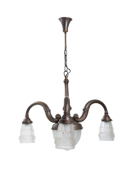 Klassieke Hanglamp, 3 Armen, Matglas Kapjes