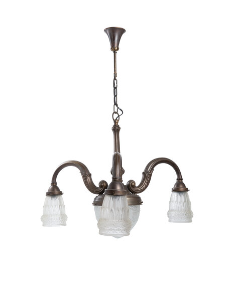 Klassieke hanglamp, gebruineerd, jaren 30