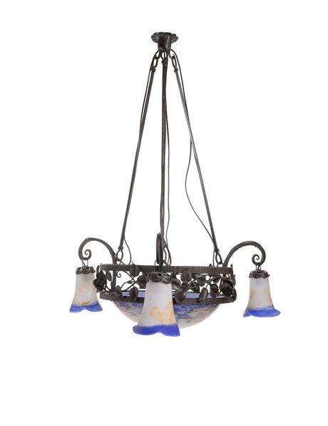 Grote hanglamp, Frans, jaren 30, gesigneerd "Lorrain"