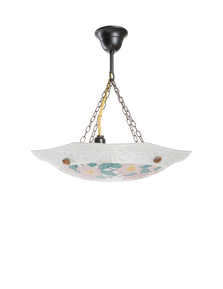 Hanglamp, glazen schaal aan koord, gesigneerd L. Luca