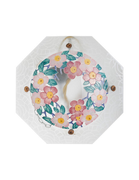 Hanglamp, glazen schaal aan koord, gesigneerd L. Luca