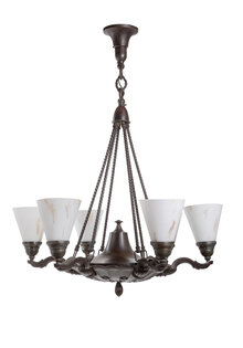 Large Antique Hanging Lamp, White Glass Shades